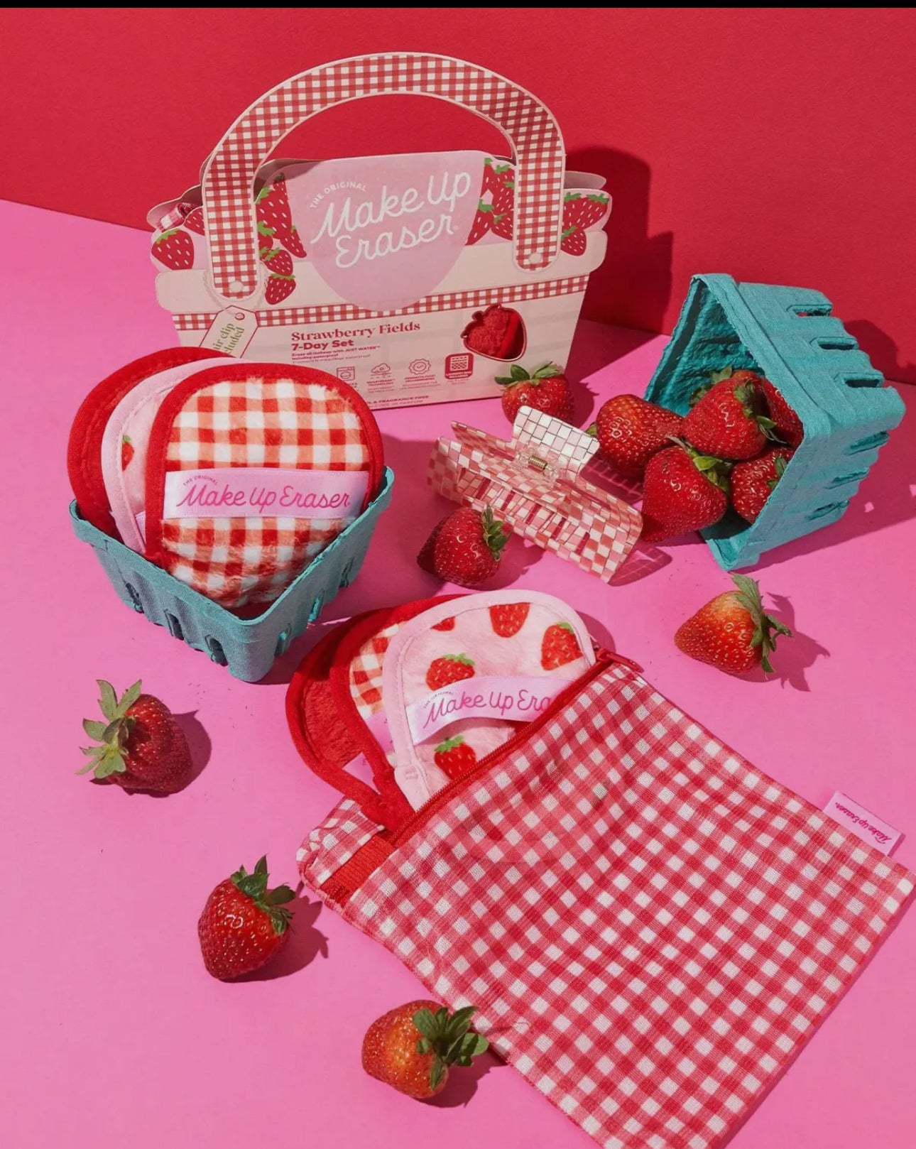 Strawberry fields Makeup Eraser Set + claw clip